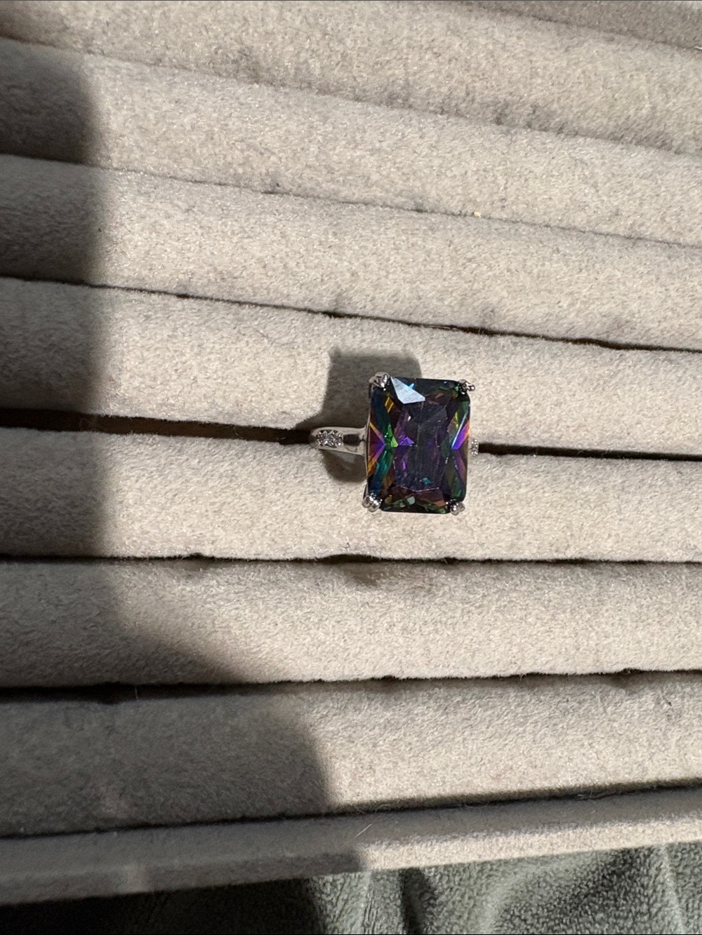 Mystic Topaz Emerald-Cut Silver Ring - Purple Multicolor